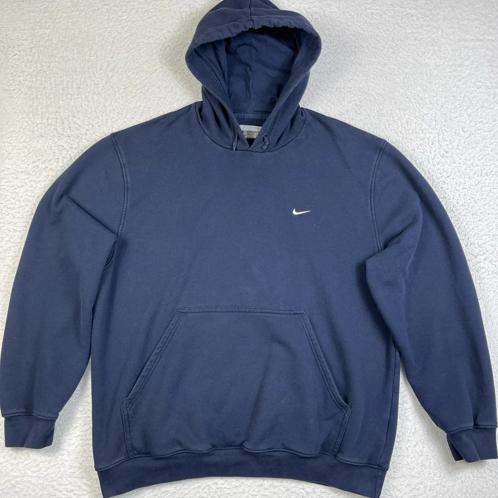 Nike Hoodie Mens XL Blue Vintage 90s Swoosh Boxy‎ Made In Turkey Sweatshirt